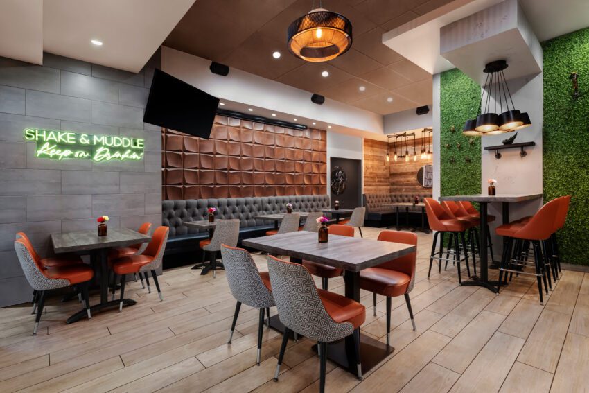 An accent wall at Shake & Muddle made from Kuvio Wall Tiles.